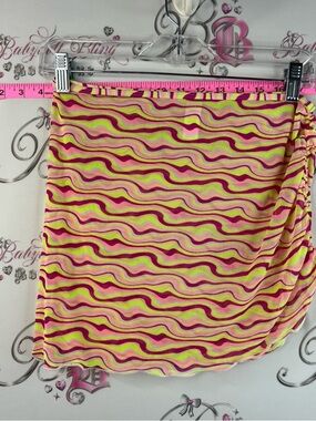 Cabana del Sol Mini Skirt / Bathing suit cover up Neon Wavy Stripe- Pink & Lime